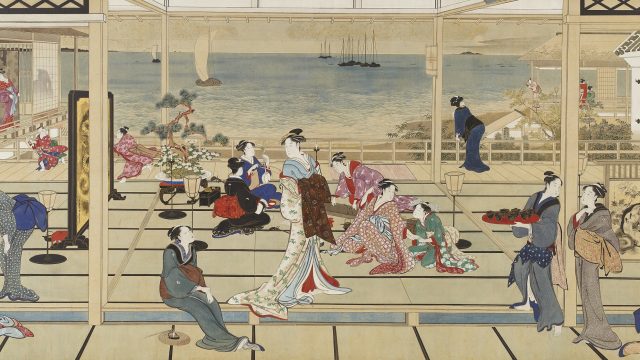 Detail image, Kitagawa Utamaro, Moonlight Revelry at Dozo Sagami; Ink and color on paper, Japan; Gift of Charles Lang Freer, F1903.54