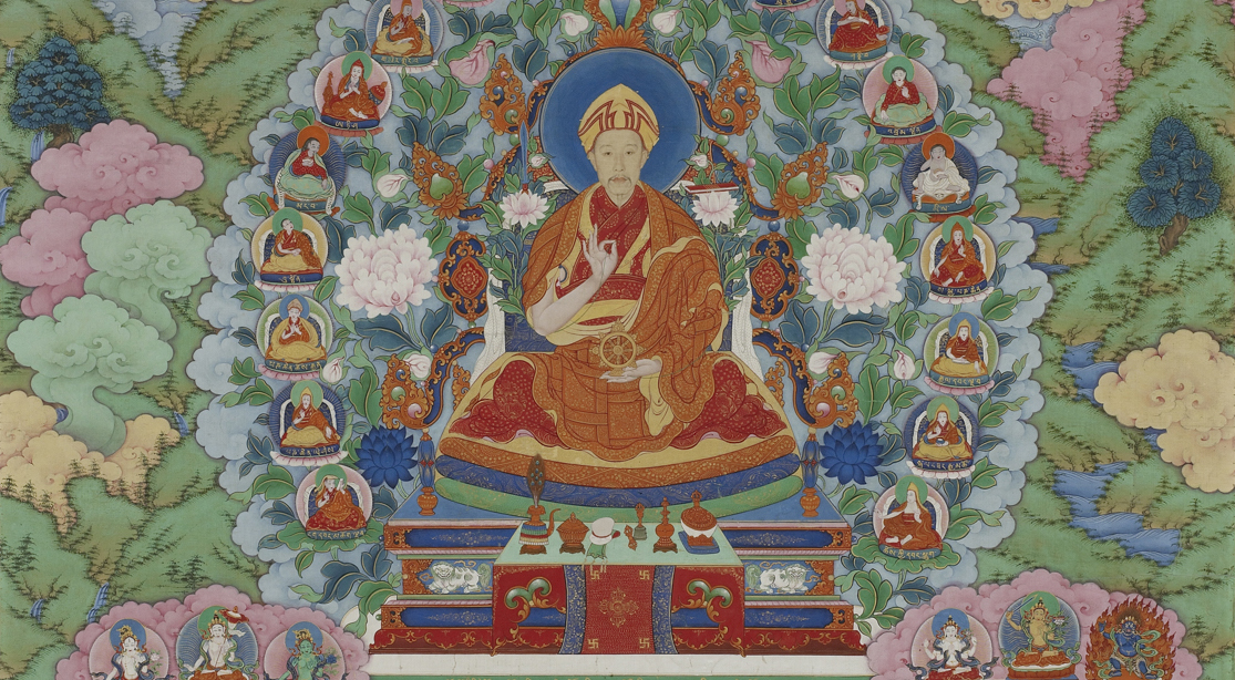 detail of illustration of emperor sitting in traditional chinese attire