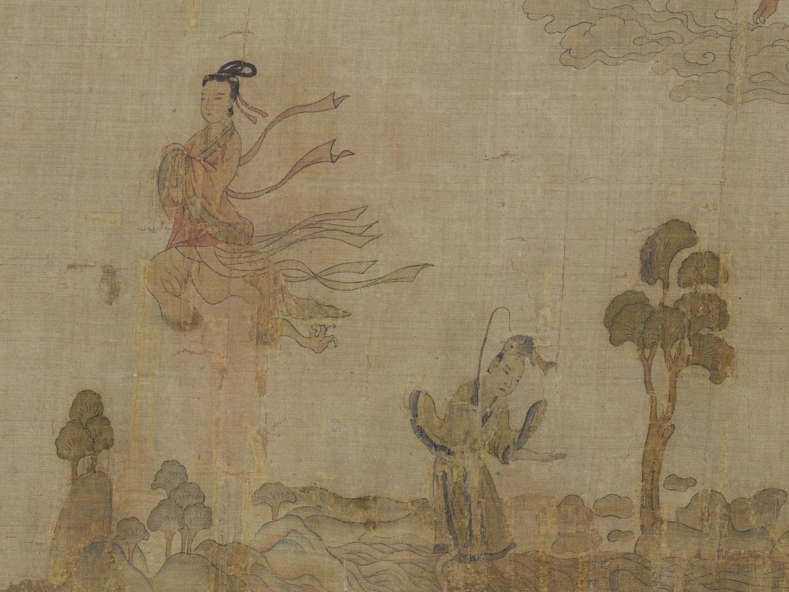 illustration of 3 chinese figures and 1 nymph
